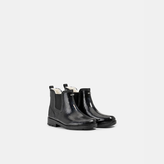 Aigle The Equestrian-inspired Fur-lined Ankle Rain Boots Women Black ZA-45680